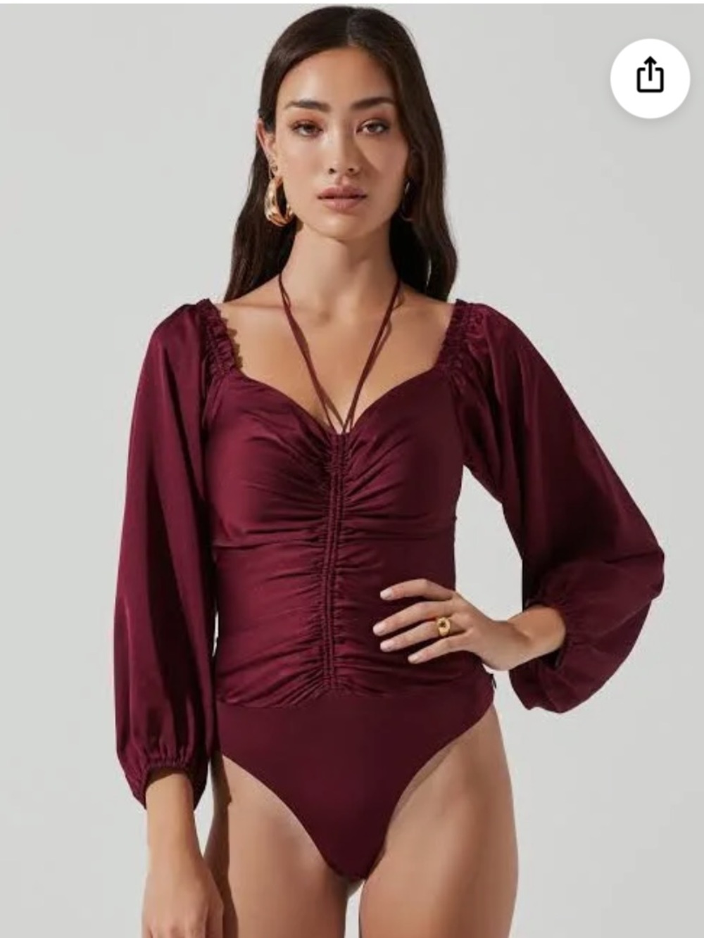Astr Off-the-Shoulder Ruched Burgundy Bodysuit